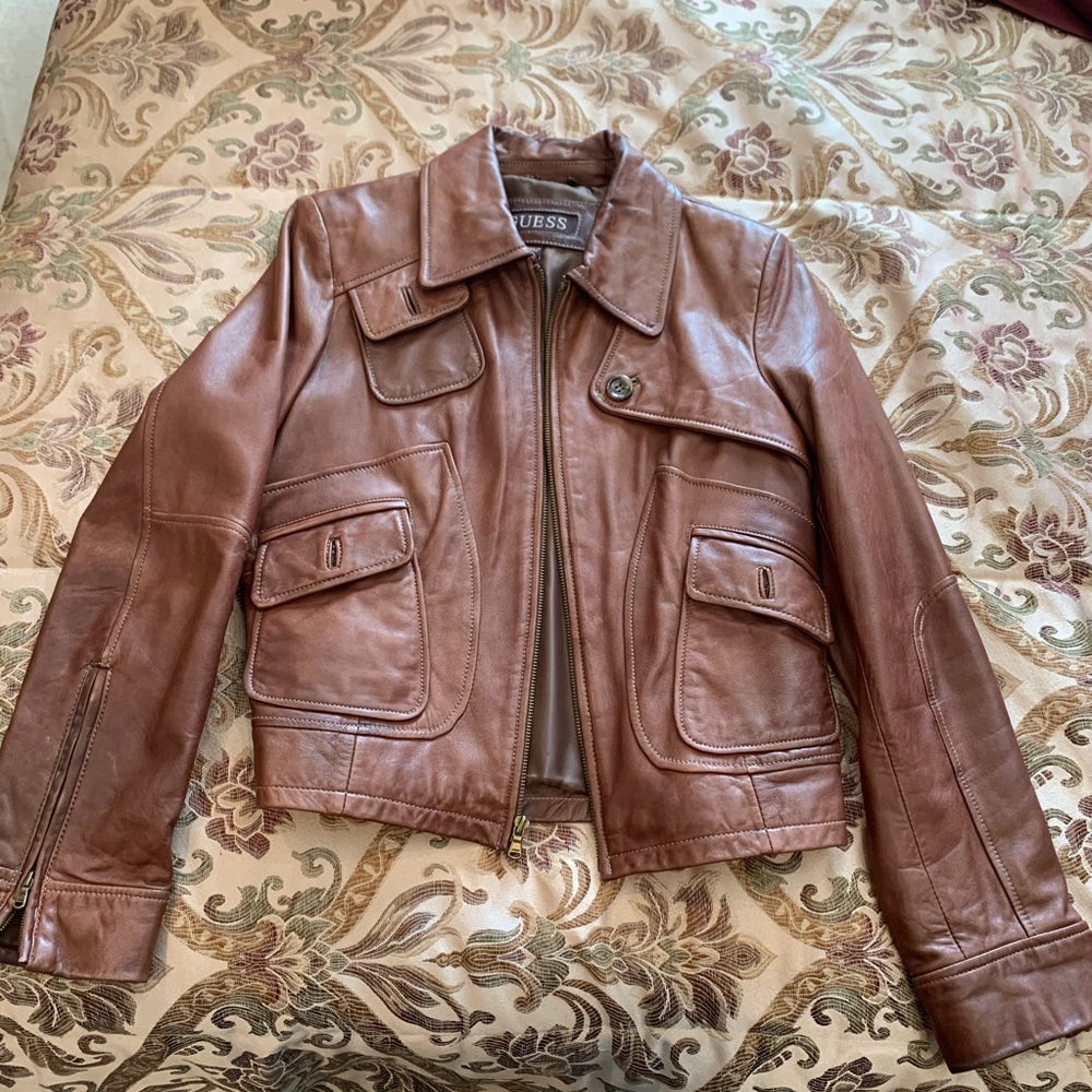 BARLEY WORN BROWN GUESS LEATHER JACKET